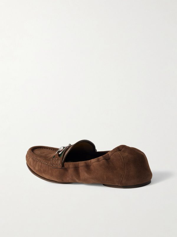 Horsebit-Embellished Webbing-Trimmed Suede Loafers - BK
