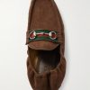 Horsebit-Embellished Webbing-Trimmed Suede Loafers - E1