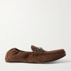 Horsebit-Embellished Webbing-Trimmed Suede Loafers