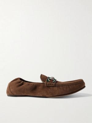 Horsebit-Embellished Webbing-Trimmed Suede Loafers Horsebit-Embellished Webbing-Trimmed Suede Loafers