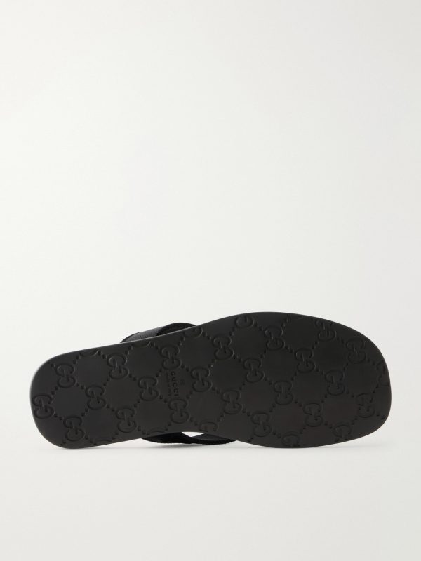 Logo-Jacquard Leather-Trimmed Canvas Flip Flops - E1 Logo-Jacquard Leather-Trimmed Canvas Flip Flops - E1