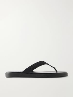 Logo-Jacquard Leather-Trimmed Canvas Flip Flops Logo-Jacquard Leather-Trimmed Canvas Flip Flops