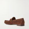 Horsebit-Embellished Woven Suede Loafers - BK