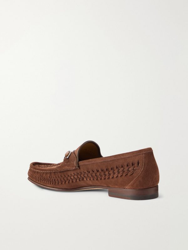 Horsebit-Embellished Woven Suede Loafers - BK