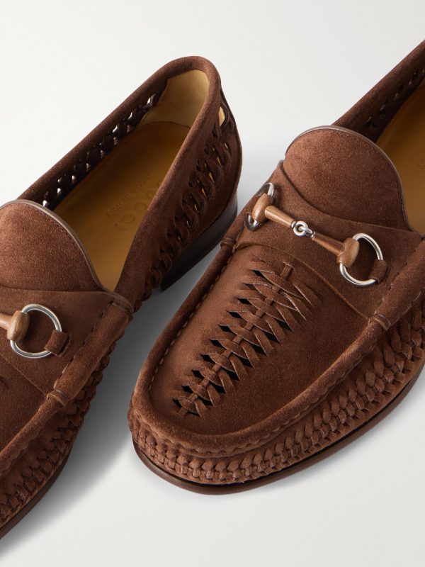 Horsebit-Embellished Woven Suede Loafers - CU