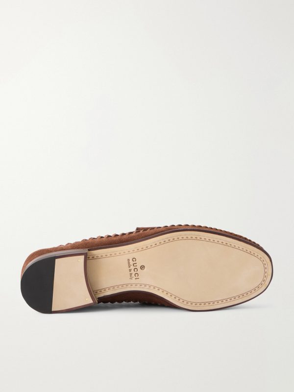 Horsebit-Embellished Woven Suede Loafers - E1