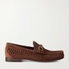 Horsebit-Embellished Woven Suede Loafers