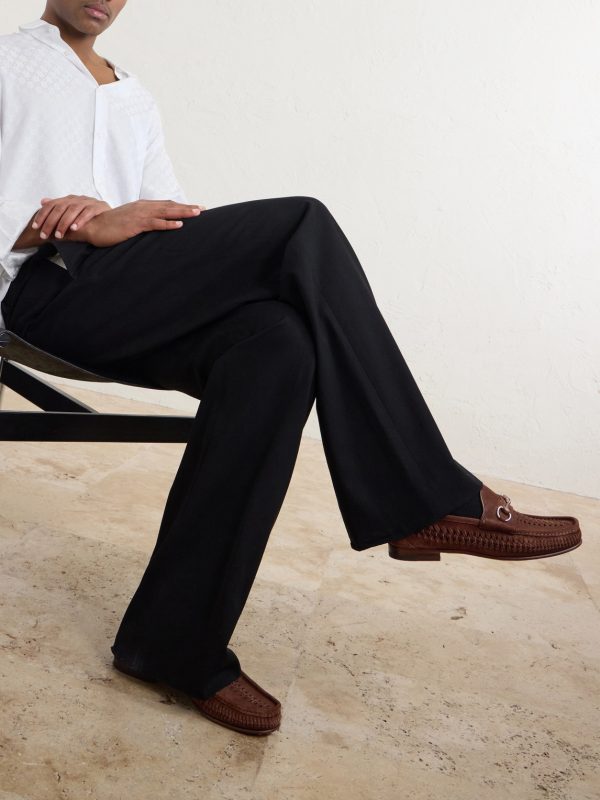 Horsebit-Embellished Woven Suede Loafers - OU