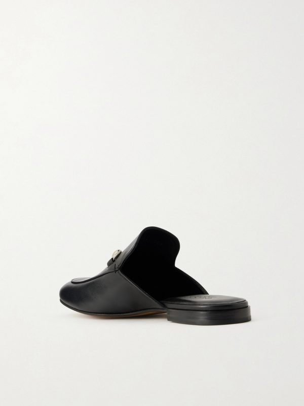 Horsebit-Embellished Leather Backless Loafers - BK