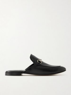 Horsebit-Embellished Leather Backless Loafers