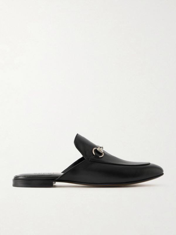 Horsebit-Embellished Leather Backless Loafers