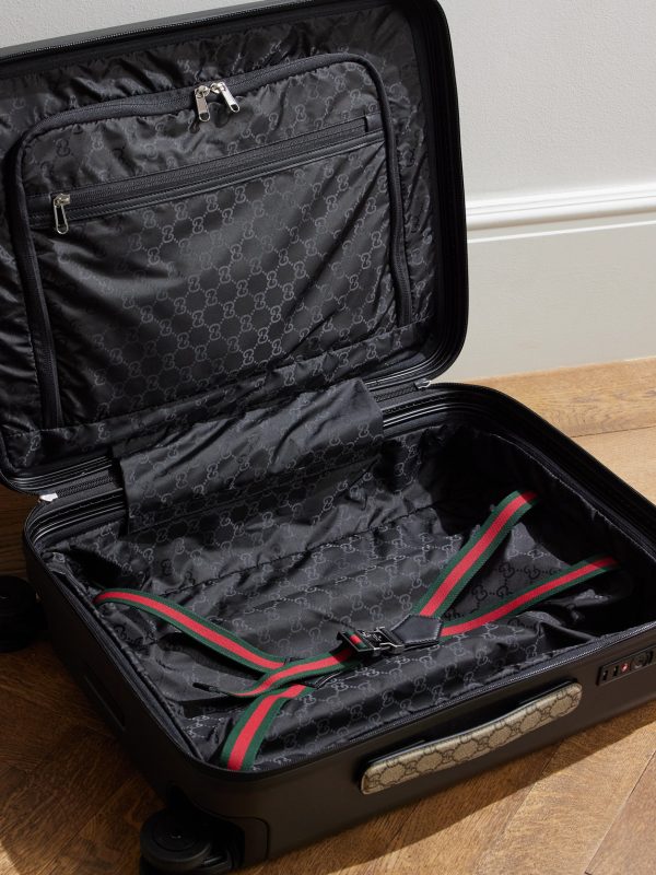 Porter Leather-Trimmed Monogrammed Coated-Canvas Suitcase - E1
