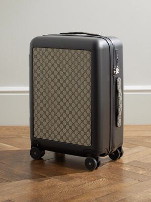 Porter Leather-Trimmed Monogrammed Coated-Canvas Suitcase Porter Leather-Trimmed Monogrammed Coated-Canvas Suitcase