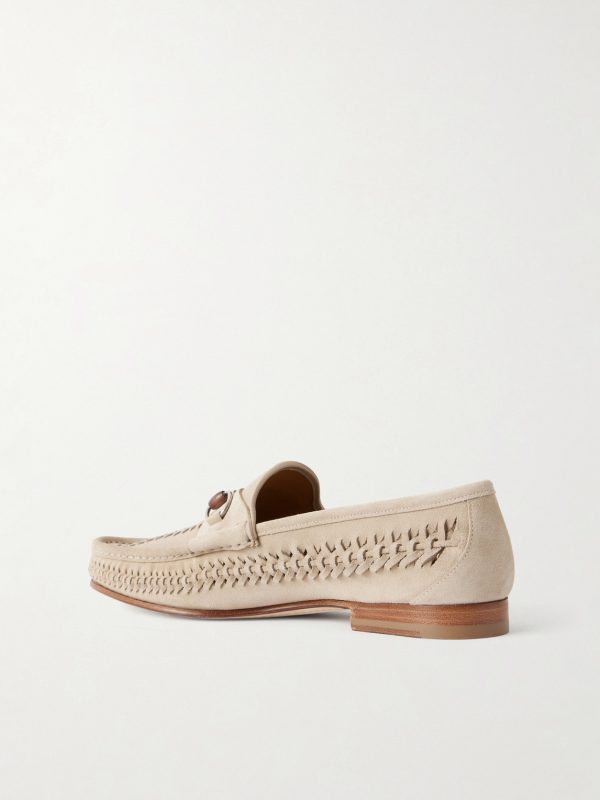 Horsebit-Embellished Woven Suede Loafers - BK Horsebit-Embellished Woven Suede Loafers - BK
