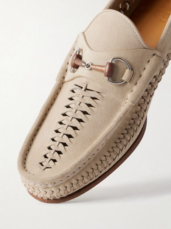 Horsebit-Embellished Woven Suede Loafers - CU Horsebit-Embellished Woven Suede Loafers - CU