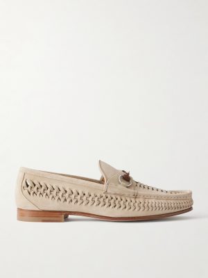 Horsebit-Embellished Woven Suede Loafers Horsebit-Embellished Woven Suede Loafers