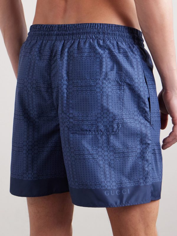 Straight-Leg Mid-Length Logo-Print Swim Shorts - BK Straight-Leg Mid-Length Logo-Print Swim Shorts - BK