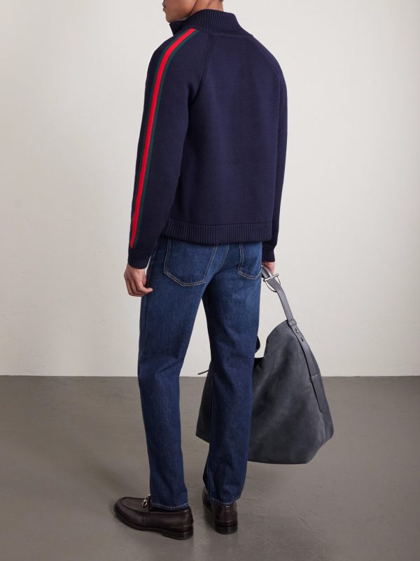 Striped Wool Zip-Up Cardigan - BK Striped Wool Zip-Up Cardigan - BK