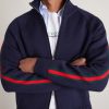 Striped Wool Zip-Up Cardigan - CU Striped Wool Zip-Up Cardigan - CU