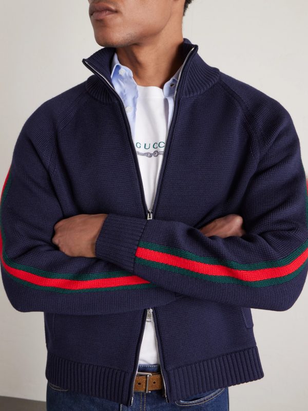 Striped Wool Zip-Up Cardigan - CU Striped Wool Zip-Up Cardigan - CU