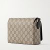 Horsebit 1955 Mini Leather-Trimmed Monogrammed Coated-Canvas Messenger Bag - BK Horsebit 1955 Mini Leather-Trimmed Monogrammed Coated-Canvas Messenger Bag - BK