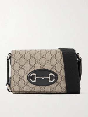Horsebit 1955 Mini Leather-Trimmed Monogrammed Coated-Canvas Messenger Bag Horsebit 1955 Mini Leather-Trimmed Monogrammed Coated-Canvas Messenger Bag