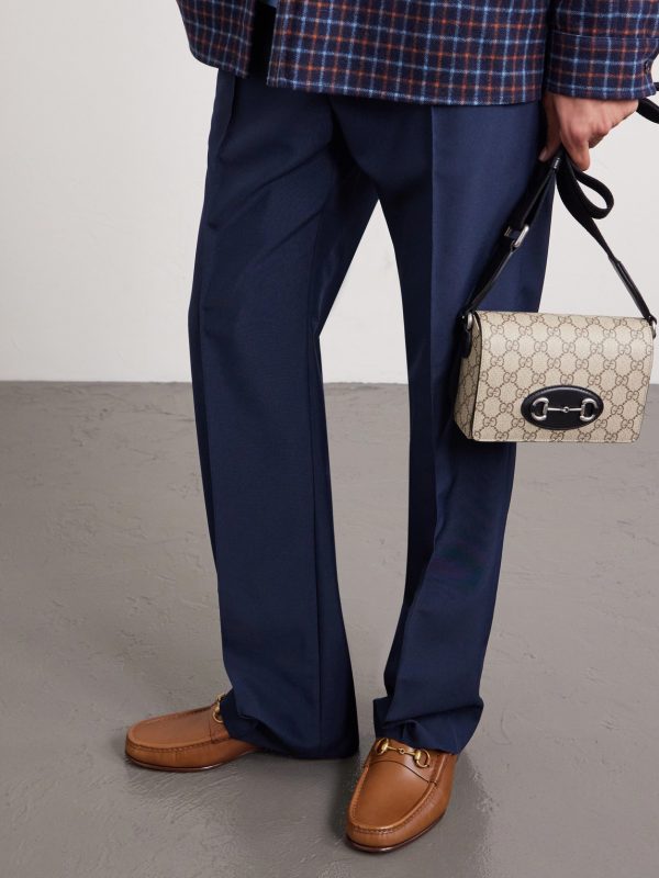 Horsebit 1955 Mini Leather-Trimmed Monogrammed Coated-Canvas Messenger Bag - OU Horsebit 1955 Mini Leather-Trimmed Monogrammed Coated-Canvas Messenger Bag - OU