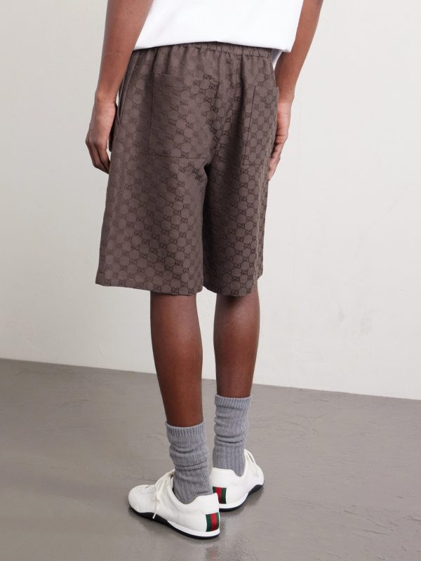 Wide-Leg Monogrammed Linen-Blend Jacquard Shorts - BK Wide-Leg Monogrammed Linen-Blend Jacquard Shorts - BK