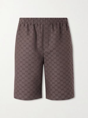 Wide-Leg Monogrammed Linen-Blend Jacquard Shorts