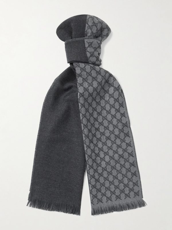 Alfie Frayed Logo-Jacquard Wool Scarf