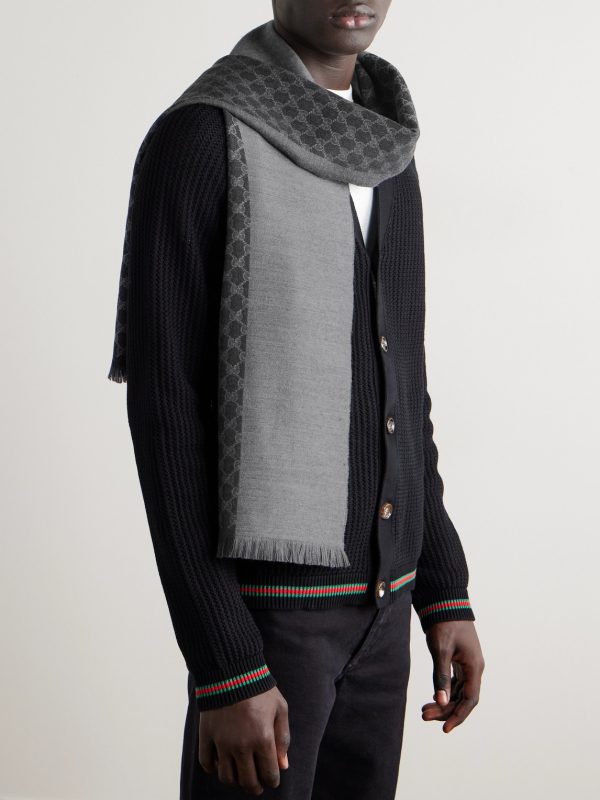 Alfie Frayed Logo-Jacquard Wool Scarf - OU