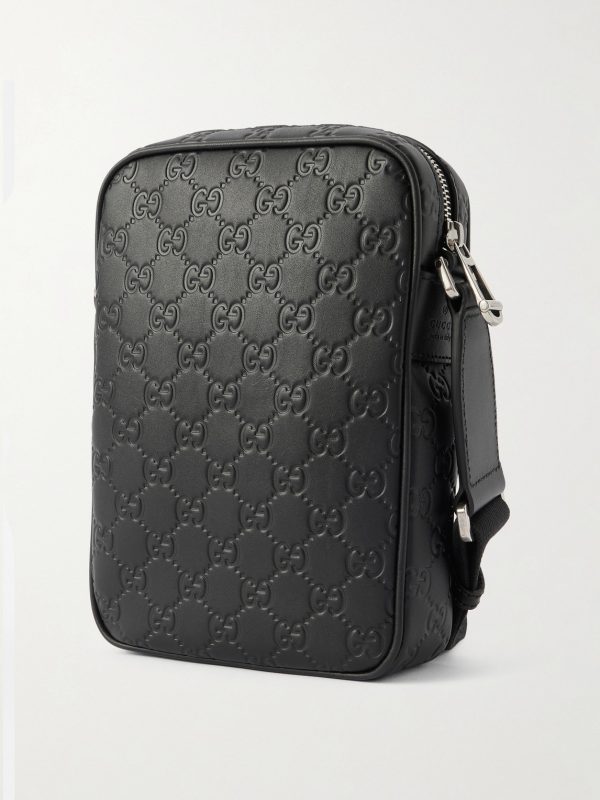 Arabella Logo-Debossed Leather Messenger Bag - BK