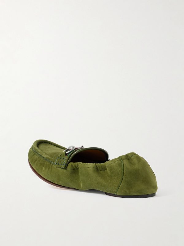 Horsebit-Embellished Webbing-Trimmed Suede Loafers - BK Horsebit-Embellished Webbing-Trimmed Suede Loafers - BK