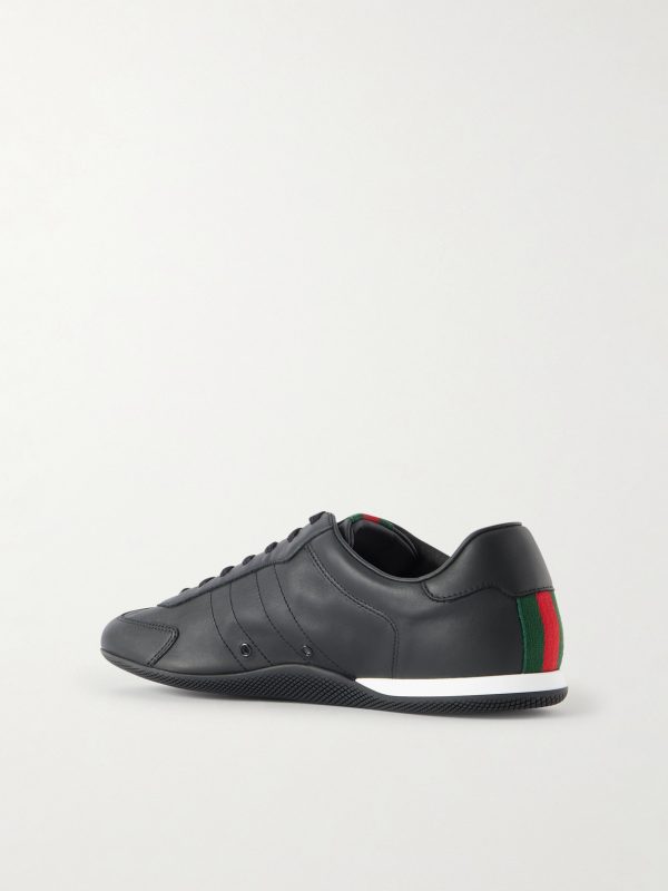Rochelle Webbing-Trimmed Leather Sneakers - BK