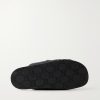 Logo-Jacquard Leather-Trimmed Canvas Sandals - E1 Logo-Jacquard Leather-Trimmed Canvas Sandals - E1