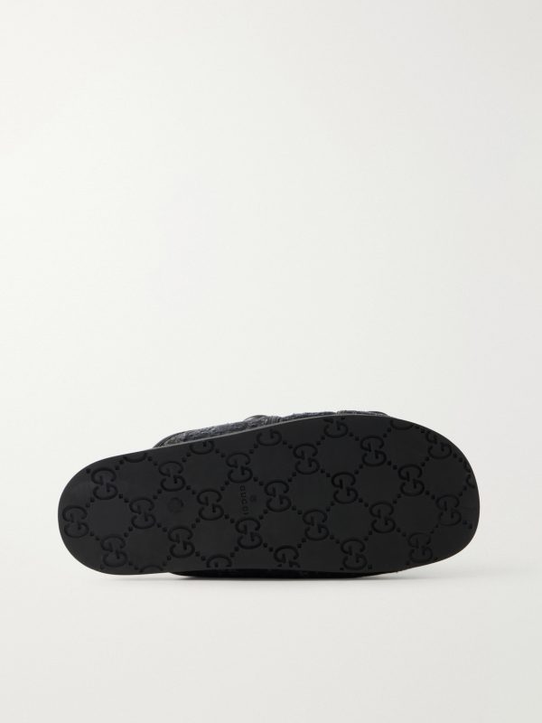 Logo-Jacquard Leather-Trimmed Canvas Sandals - E1 Logo-Jacquard Leather-Trimmed Canvas Sandals - E1