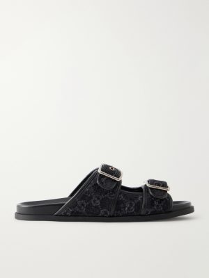 Logo-Jacquard Leather-Trimmed Canvas Sandals Logo-Jacquard Leather-Trimmed Canvas Sandals