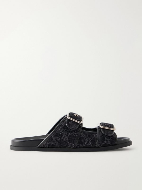 Logo-Jacquard Leather-Trimmed Canvas Sandals Logo-Jacquard Leather-Trimmed Canvas Sandals