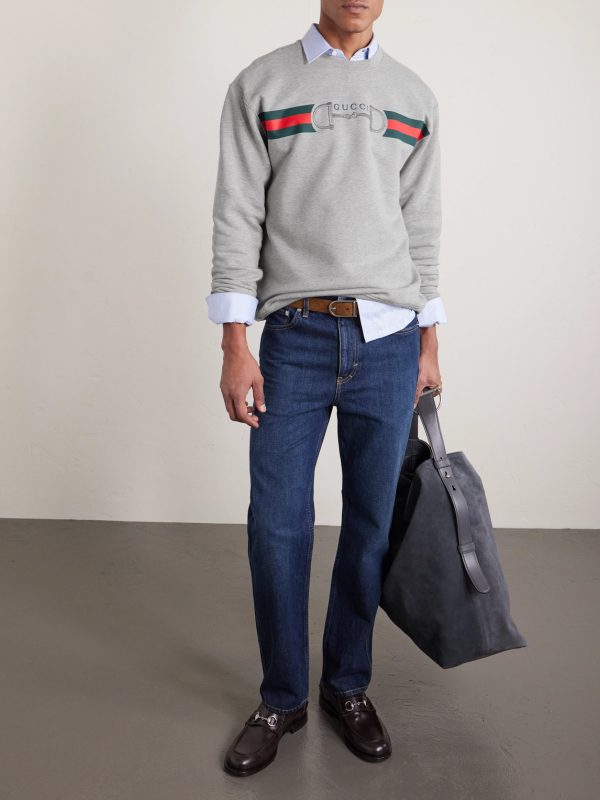 Logo-Embroidered Striped Cotton-Jersey Sweater - OU Logo-Embroidered Striped Cotton-Jersey Sweater - OU