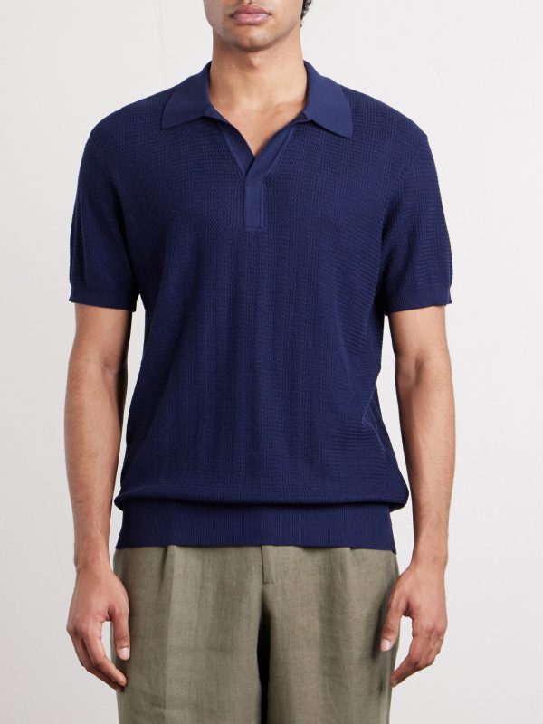 Silk and Cotton-Blend Knitted Polo Shirt - FR Silk and Cotton-Blend Knitted Polo Shirt - FR