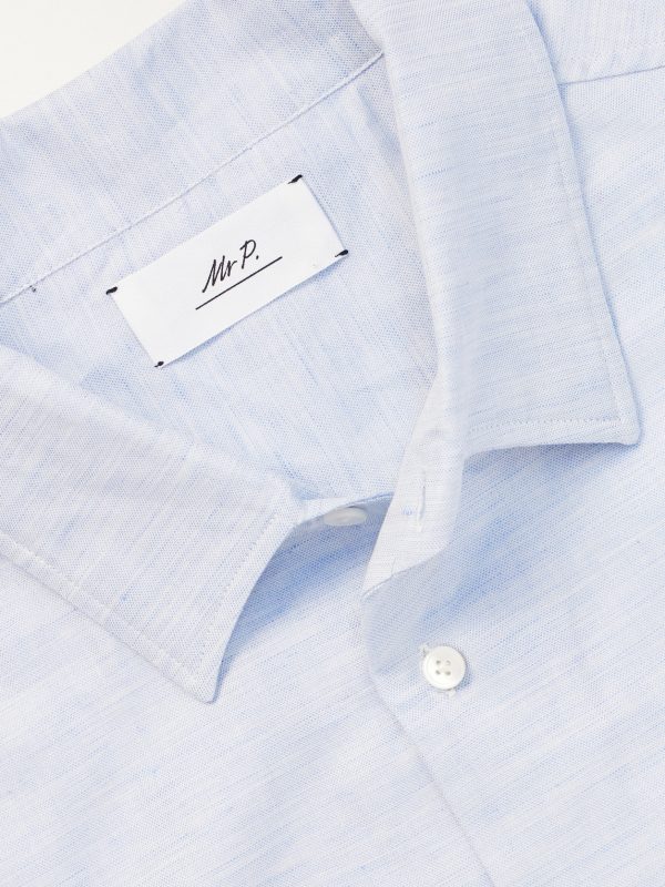 Cutaway-Collar Cotton, Linen and Cashmere-Blend Shirt - E1