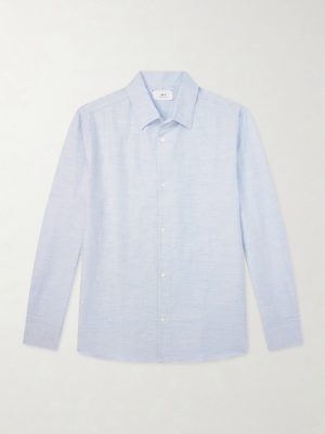 Cutaway-Collar Cotton, Linen and Cashmere-Blend Shirt