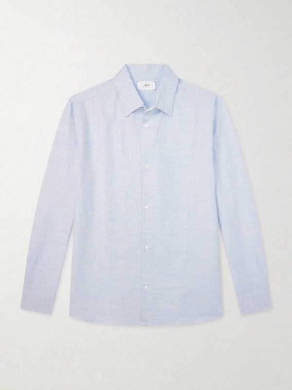 Cutaway-Collar Cotton, Linen and Cashmere-Blend Shirt