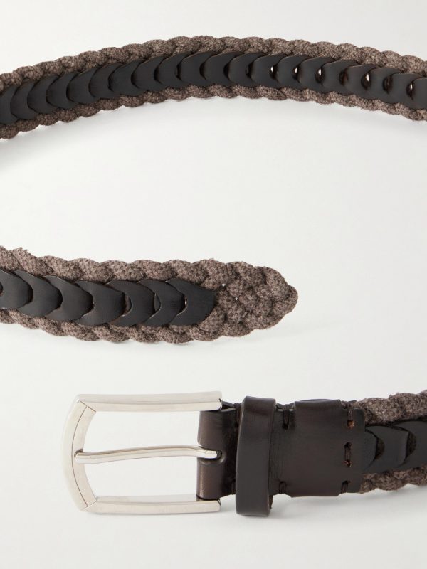 3cm Leather-Trimmed Braided Cotton and Linen-Blend Belt - E1 3cm Leather-Trimmed Braided Cotton and Linen-Blend Belt - E1