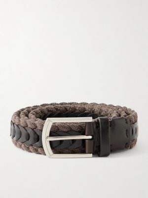 3cm Leather-Trimmed Braided Cotton and Linen-Blend Belt