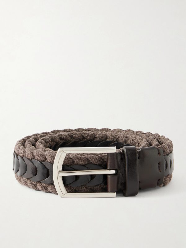 3cm Leather-Trimmed Braided Cotton and Linen-Blend Belt 3cm Leather-Trimmed Braided Cotton and Linen-Blend Belt
