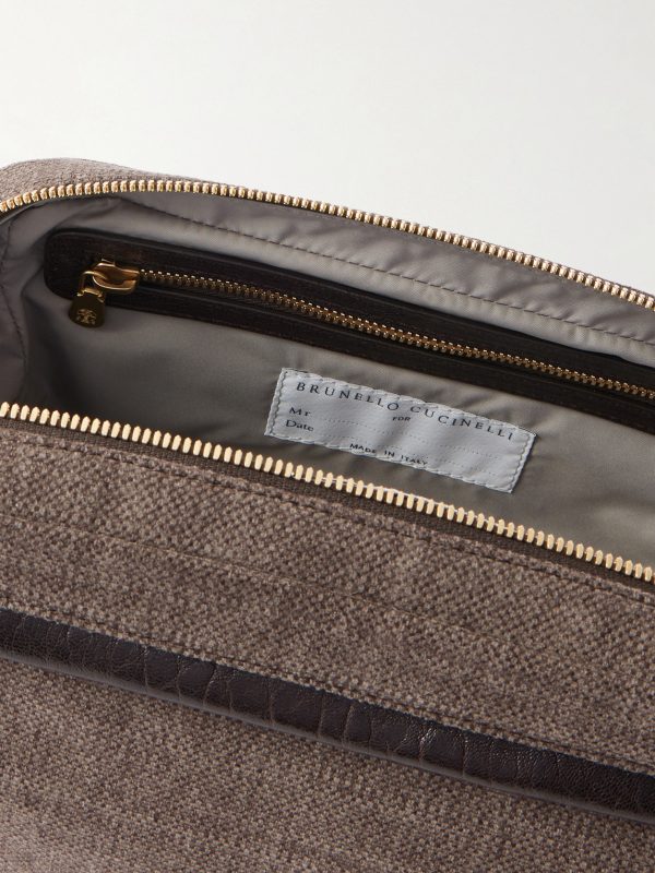 Leather-Trimmed Woven Wash Bag - E1 Leather-Trimmed Woven Wash Bag - E1