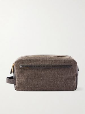 Leather-Trimmed Woven Wash Bag Leather-Trimmed Woven Wash Bag