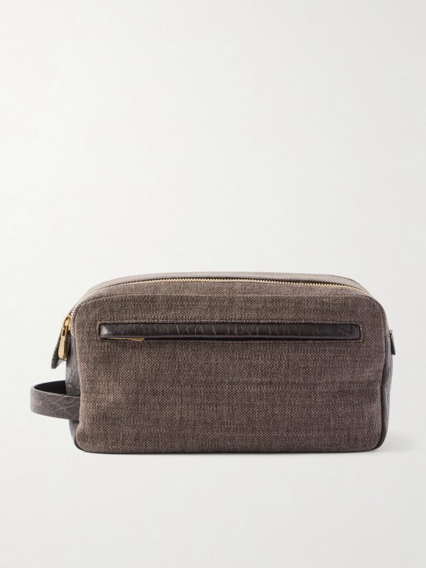 Leather-Trimmed Woven Wash Bag Leather-Trimmed Woven Wash Bag