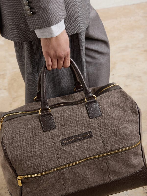 Boston Leather-Trimmed Woven Weekend Bag - CU